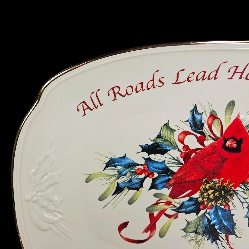 Lenox Winter Greetings Platter Serving All Roads Lead Home Cardinal Christmas‎